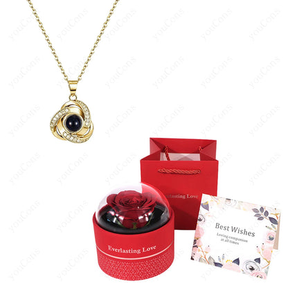 ❤️ Personalisierte Foto Projektions Halskette mit eigenem Bild – Edelstahl Halskette mit luxuriöser roter Rosen Geschenkbox für Damen