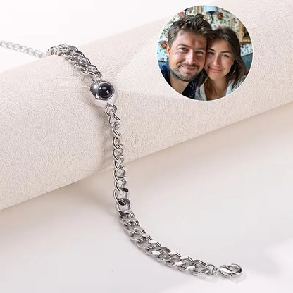 ❤️ Personalisiertes Foto-Projektionsarmband mit kubanischer Edelstahlkette – Individuelles Herrenarmband mit Bild