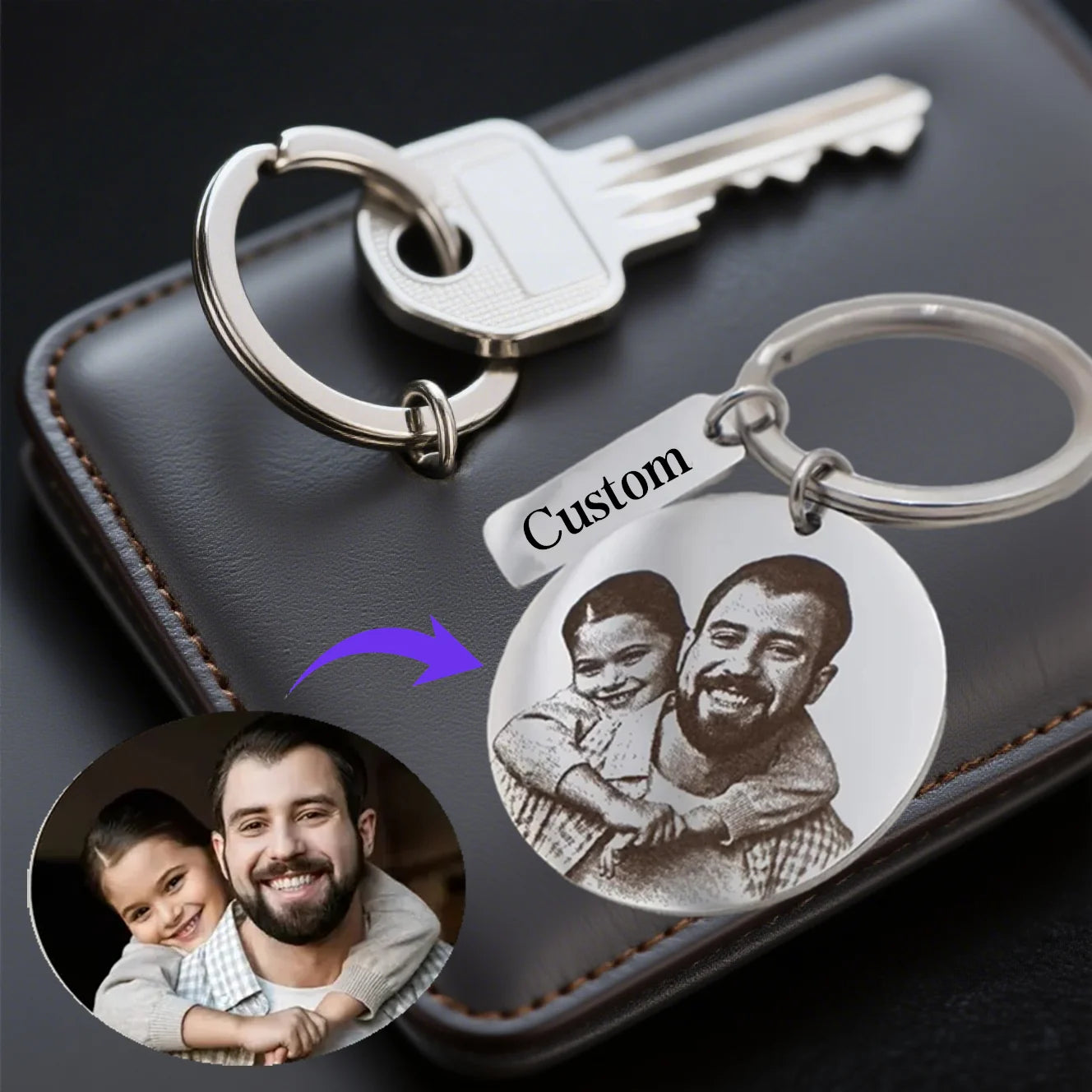 🔑 Personalisierter Foto Schlüsselanhänger mit Gravur – 📸 Edelstahl Anhänger mit Bild & Namen – 🎁 Individuelles Geschenk für Familie & Partner