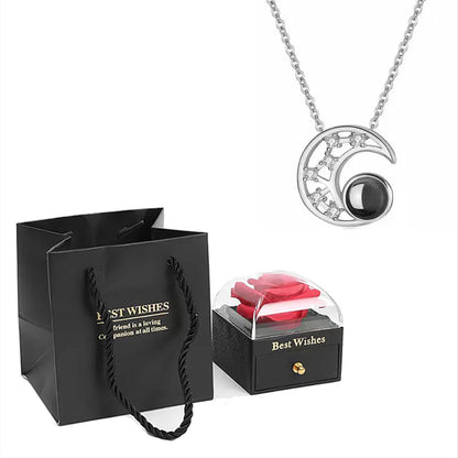 ❤️ Personalisierte Foto Projektions Halskette mit eigenem Bild – Herz Anhänger aus Edelstahl mit schwarzer Rosen Geschenkbox für Damen