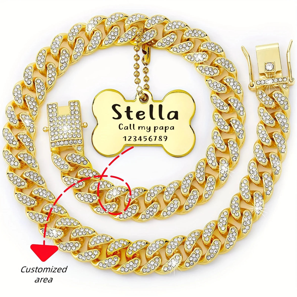 🐾 Personalisiertes Hundehalsband aus Edelstahl mit kubanischem Gliederdesign – 16 Zoll