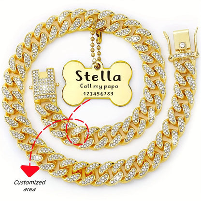 🐾 Personalisiertes Hundehalsband aus Edelstahl mit kubanischem Gliederdesign – 16 Zoll