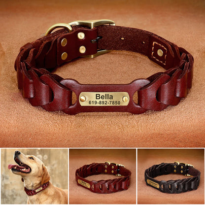 Personalisiertes Hundehalsband aus echtem Leder mit Namensgravur für mittelgroße und große Hunde