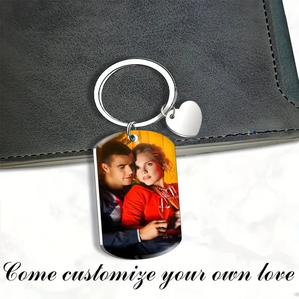💖 Personalisierter Foto Schlüsselanhänger mit Herz Anhänger – 📸 Schlüsselanhänger mit eigenem Bild – 🎁 Geschenk für Familie & Partner