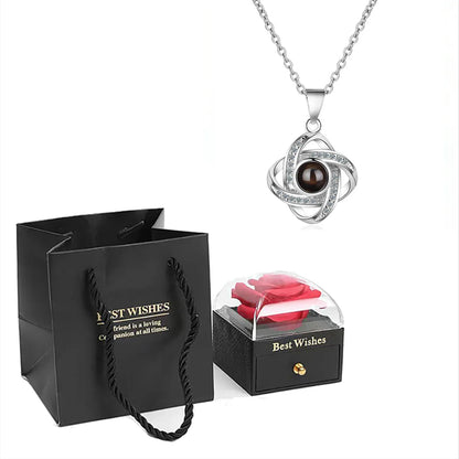 ❤️ Personalisierte Foto Projektions Halskette mit eigenem Bild – Herz Anhänger aus Edelstahl mit schwarzer Rosen Geschenkbox für Damen