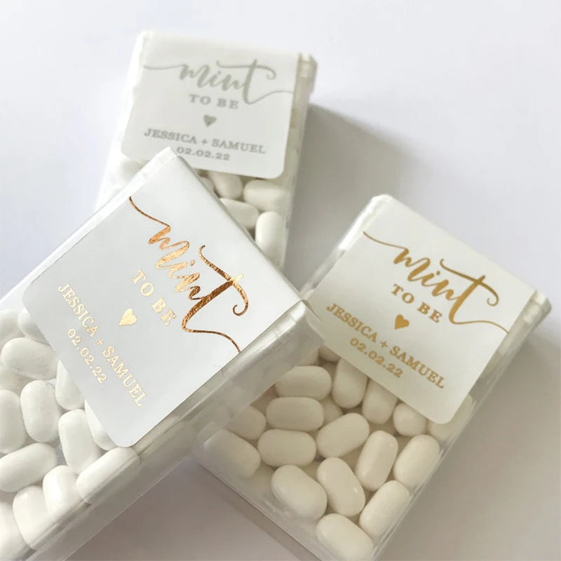 💍 Personalisierte Hochzeits Aufkleber (42 Stück) – 🍬 Mint to Be Sticker für Gastgeschenke – ✨ Individuelle Candy Labels Hochzeit & Verlobung