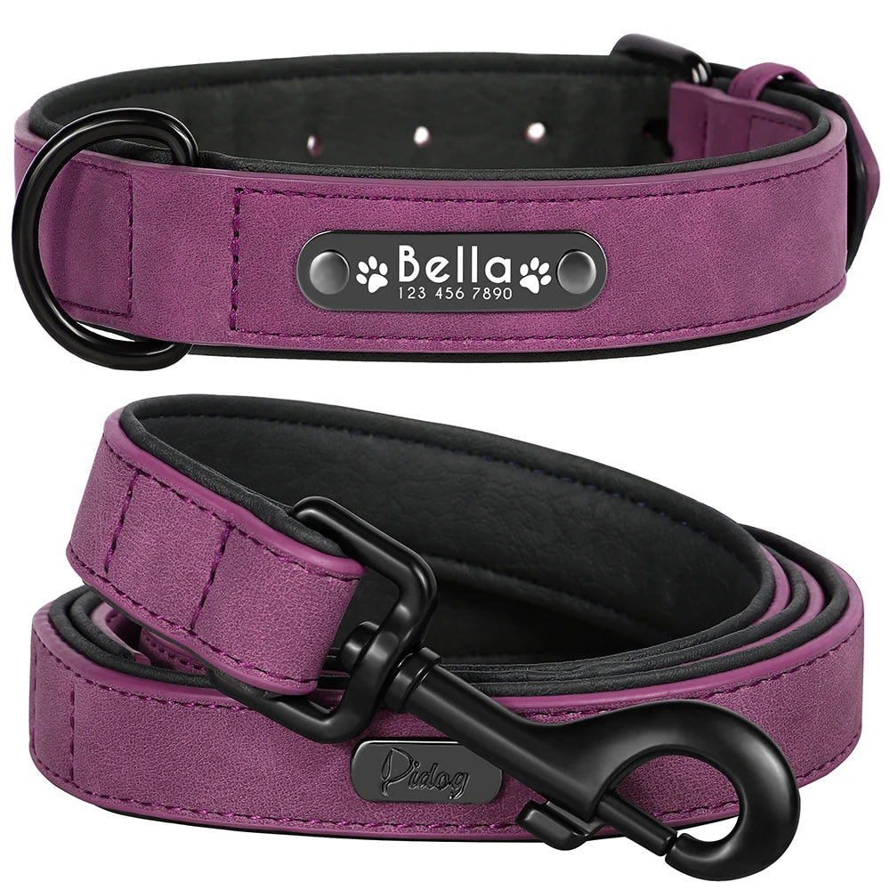 🐶 Personalisiertes Leder-Hundehalsband mit Leine – Halsband & Führleine im Set