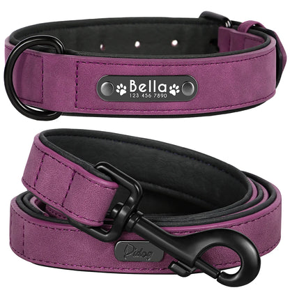 🐶 Personalisiertes Leder-Hundehalsband mit Leine – Halsband & Führleine im Set