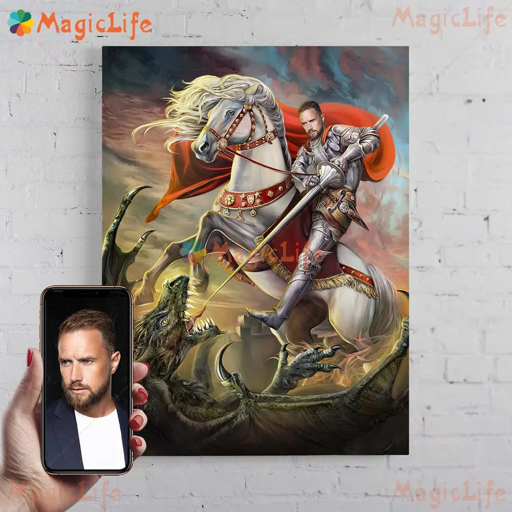 ✨ Personalisiertes Männer König & Prinz Portrait Poster – Vintage Leinwand Wandkunst