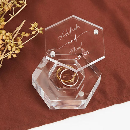 ✨ Personalisierte sechseckige Ringbox – Individuelle Acryl-Ringträgerbox für Verlobung & Hochzeit