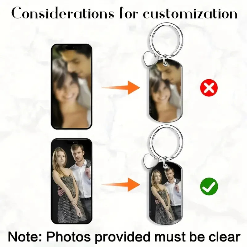 💖 Personalisierter Foto Schlüsselanhänger mit Herz Anhänger – 📸 Schlüsselanhänger mit eigenem Bild – 🎁 Geschenk für Familie & Partner
