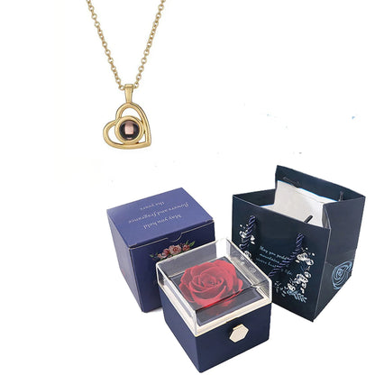 ❤️ Personalisierte Foto Projektions Halskette mit rotierender Rosen Geschenkbox – Herz Anhänger aus Edelstahl mit eigenem Bild für Damen