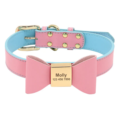 🎀 Personalisiertes Hundehalsband aus PU-Leder mit Schleife & Namensgravur