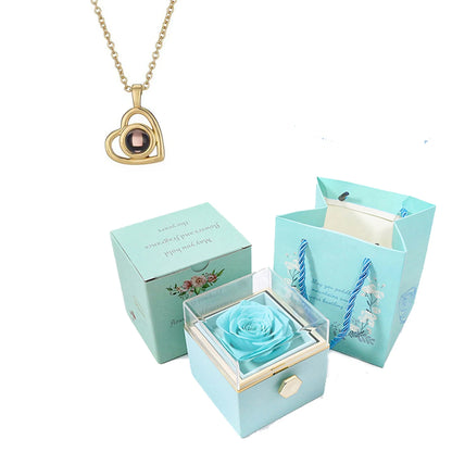 ❤️ Personalisierte Foto Projektions Halskette mit rotierender Rosen Geschenkbox – Herz Anhänger aus Edelstahl mit eigenem Bild für Damen