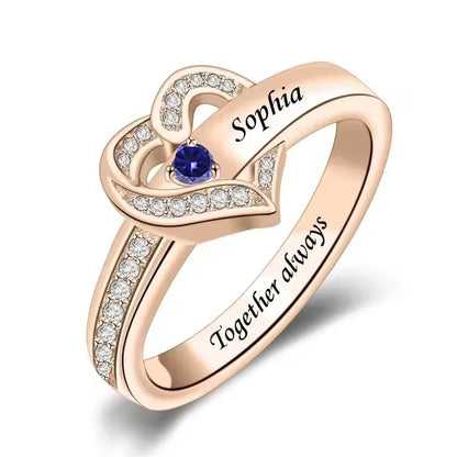 💍 Personalisierter Geburtsstein Ring mit Namen – 💎 Individueller Familienring mit Herz & Zirkonia – 🎁 Personalisiertes Geschenk für Frauen