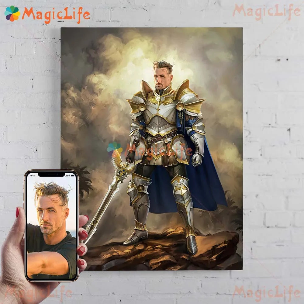 ✨ Personalisiertes Männer König & Prinz Portrait Poster – Vintage Leinwand Wandkunst