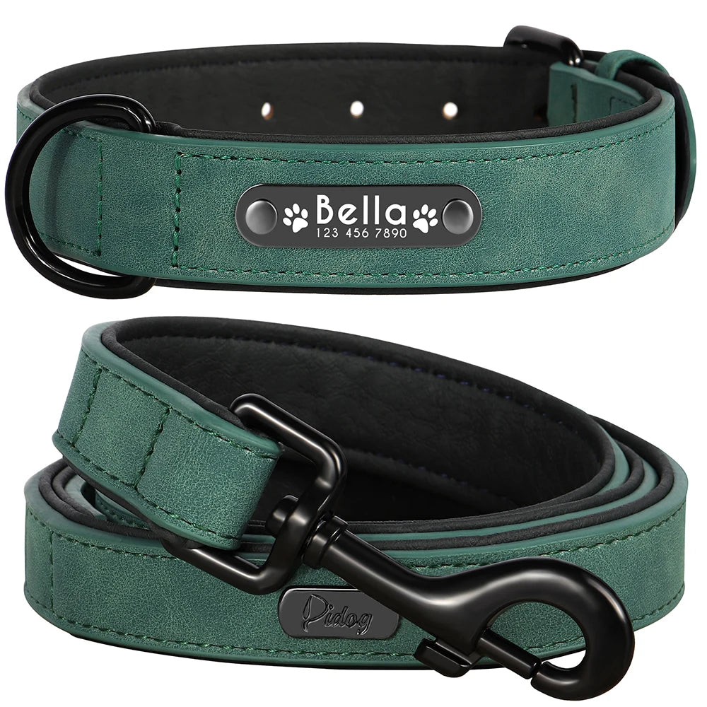 🐶 Personalisiertes Leder-Hundehalsband mit Leine – Halsband & Führleine im Set