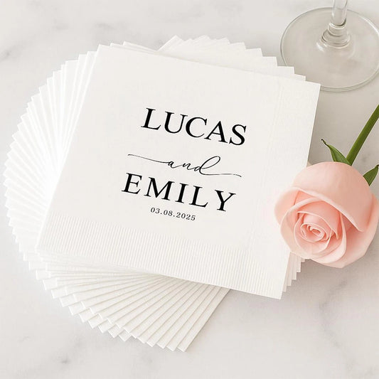 Personalisierte 30–300 Stück Hochzeit-Servietten – Individuelle Papierservietten im minimalistischen Stil