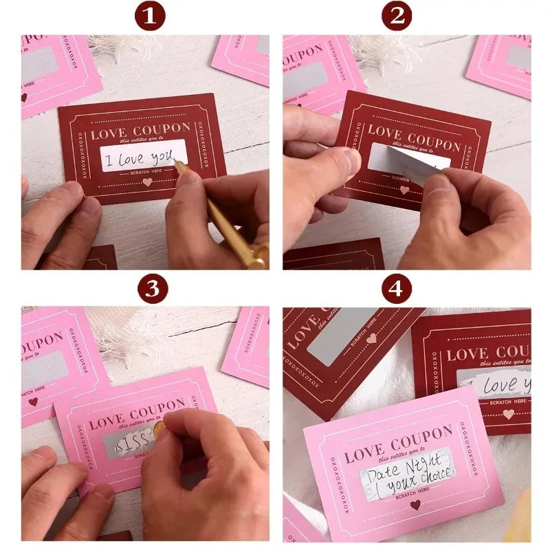 ✨ Rubbelkarten Liebesgutscheine – Romantische Scratch-Off Gutscheinkarten für Paare