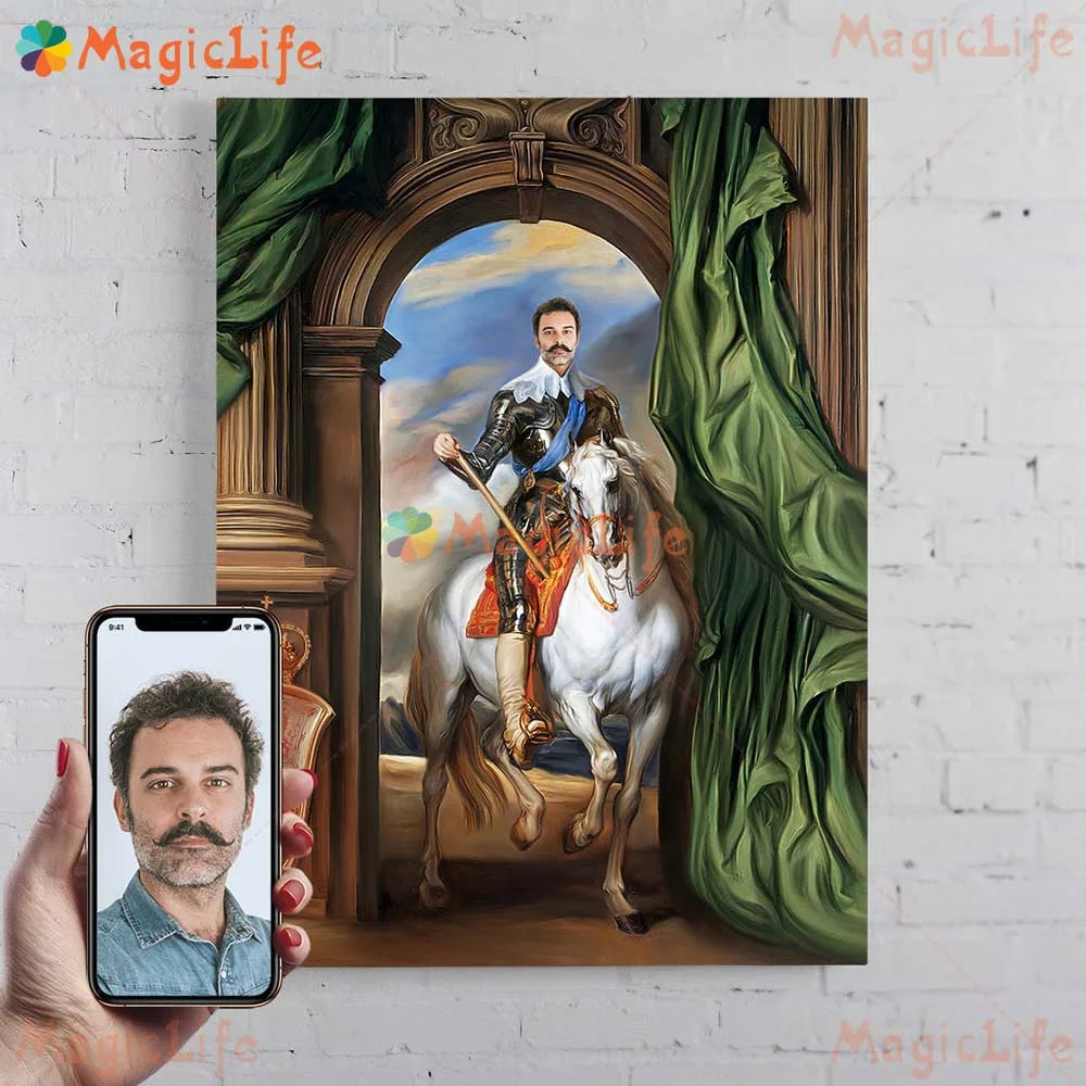 ✨ Personalisiertes Männer König & Prinz Portrait Poster – Vintage Leinwand Wandkunst