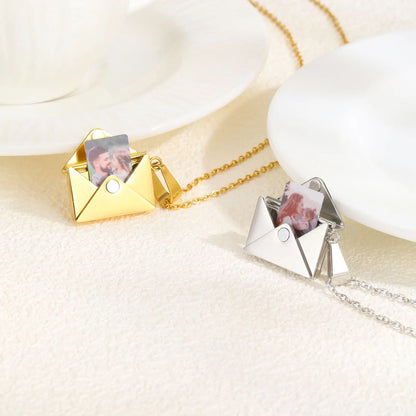 💌 Personalisierte Foto Medaillon Halskette mit Umschlag Anhänger – 📸 Halskette mit Bild im Inneren – 🎁 Romantisches Geschenk für Frauen
