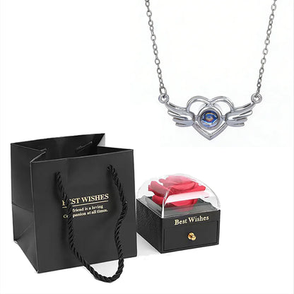 ❤️ Personalisierte Foto Projektions Halskette mit eigenem Bild – Herz Anhänger aus Edelstahl mit schwarzer Rosen Geschenkbox für Damen