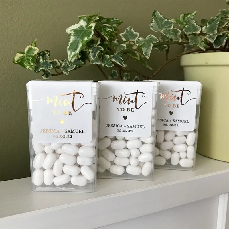 💍 Personalisierte Hochzeits Aufkleber (42 Stück) – 🍬 Mint to Be Sticker für Gastgeschenke – ✨ Individuelle Candy Labels Hochzeit & Verlobung