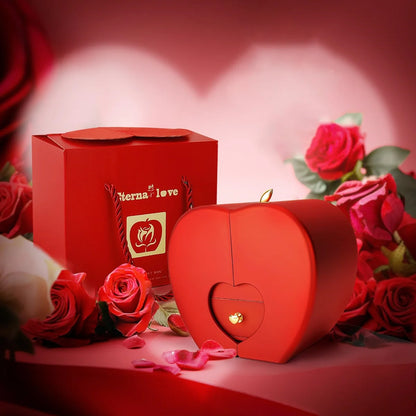 ❤️ Personalisierte Foto Projektions Halskette mit eigenem Bild – Herz Anhänger aus Edelstahl mit Apfelrosen Geschenkbox für Damen & Haustiere