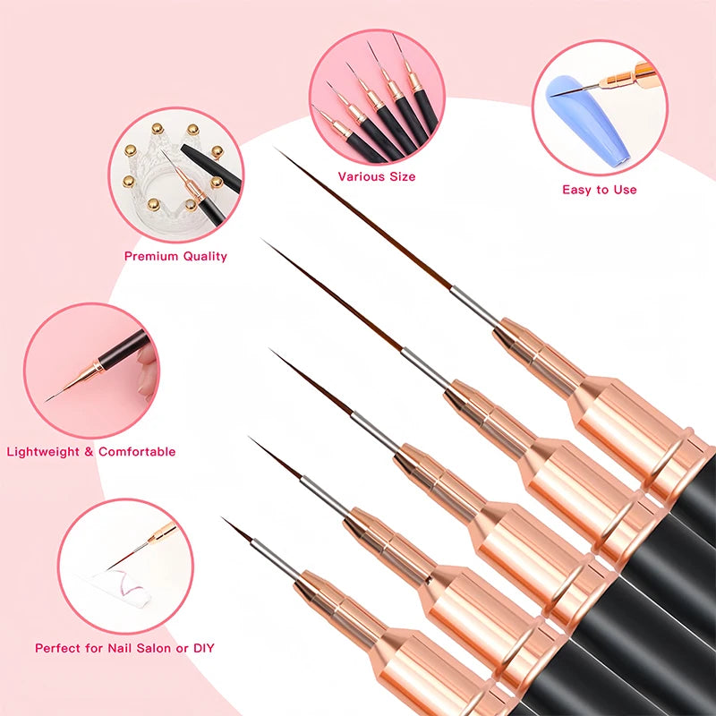 Professionelles 5-teiliges Nail Art Liner Brush Set – Präzision für kreative Nagelkunst