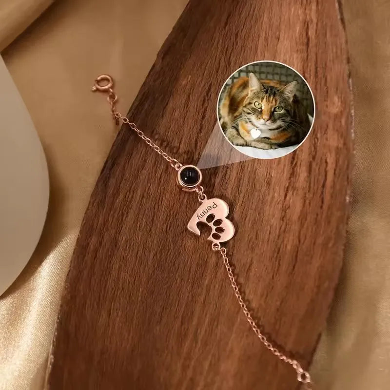 🐾 Personalisiertes Haustier Foto Armband mit Name – 📸 Pfoten Projektionsarmband mit Bild im Inneren – 🎁 Geschenk für Hund & Katzenliebhaber