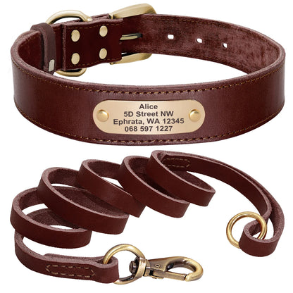 🐶 Personalisiertes Leder-Hundehalsband mit Leine – Echtleder-Set für große Hunde
