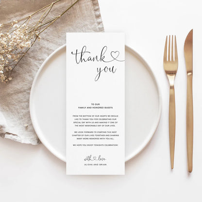 ✨ Personalisierte, minimalistische Dankes-Tischkarte – Elegante Hochzeit & Party
