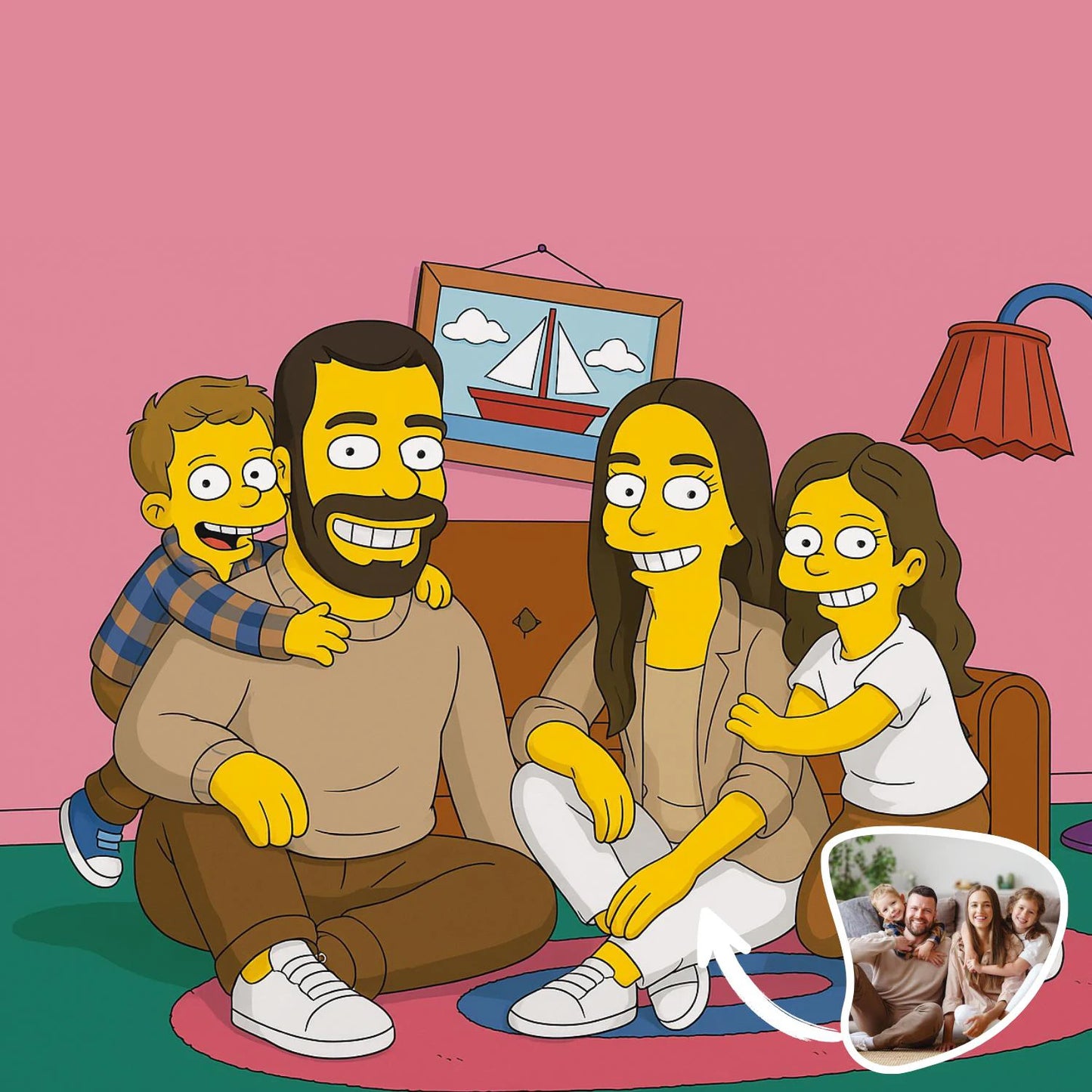 🎨 Personalisiertes Simpsons Familienportrait nach Foto – 👨‍👩‍👧 Cartoon Zeichnung für Paare & Familie – 🎁 Einzigartige Geschenkidee