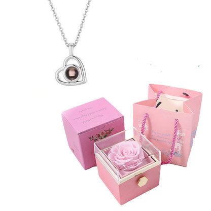 ❤️ Personalisierte Foto Projektions Halskette mit rotierender Rosen Geschenkbox – Herz Anhänger aus Edelstahl mit eigenem Bild für Damen