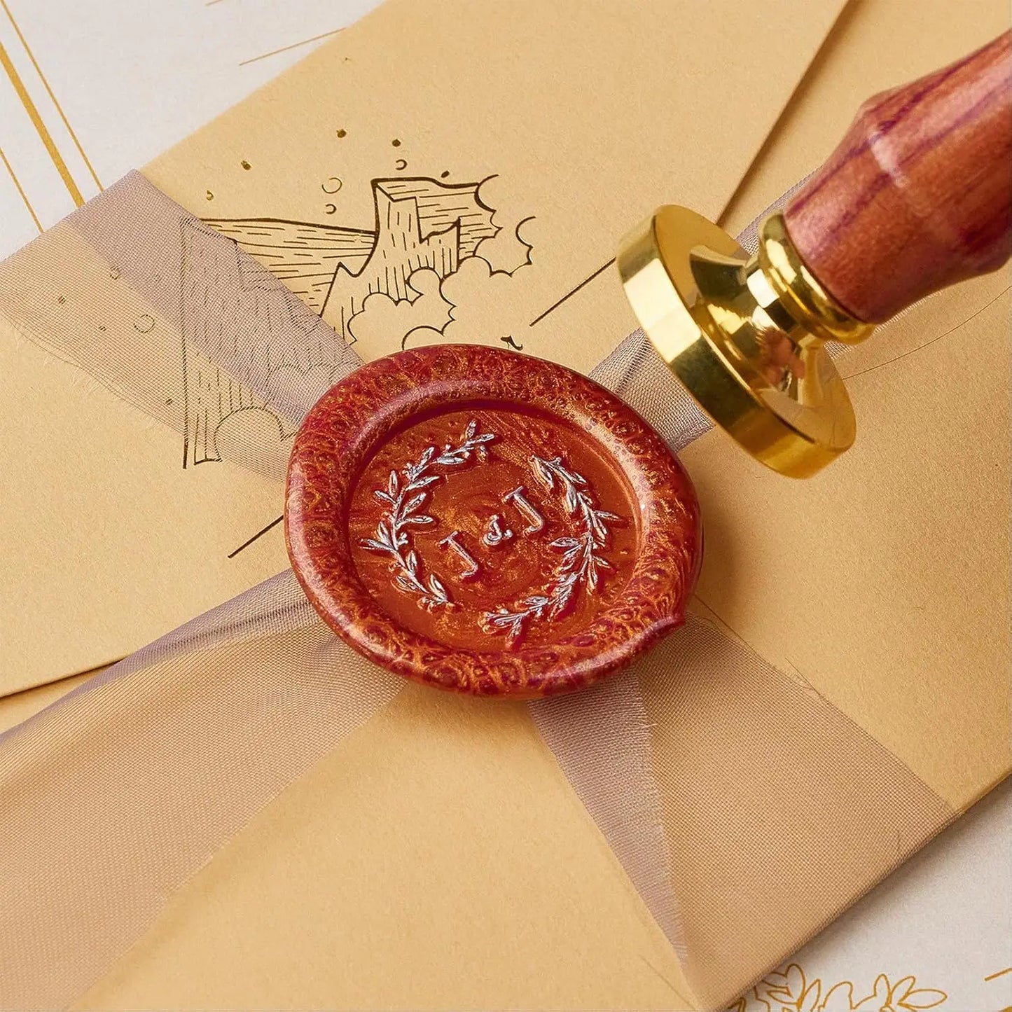 🕯️ Personalisierter Wachssiegel Stempel Set mit Holzgriff – 💍 Individueller Logo & Initialen Siegelstempel für Hochzeitseinladung – ✨ Vintage Wachs Siegel DIY Set