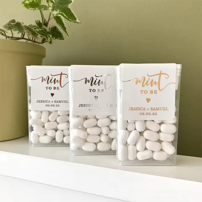 💍 Personalisierte Hochzeits Aufkleber (42 Stück) – 🍬 Mint to Be Sticker für Gastgeschenke – ✨ Individuelle Candy Labels Hochzeit & Verlobung