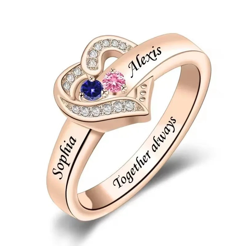 💍 Personalisierter Geburtsstein Ring mit Namen – 💎 Individueller Familienring mit Herz & Zirkonia – 🎁 Personalisiertes Geschenk für Frauen