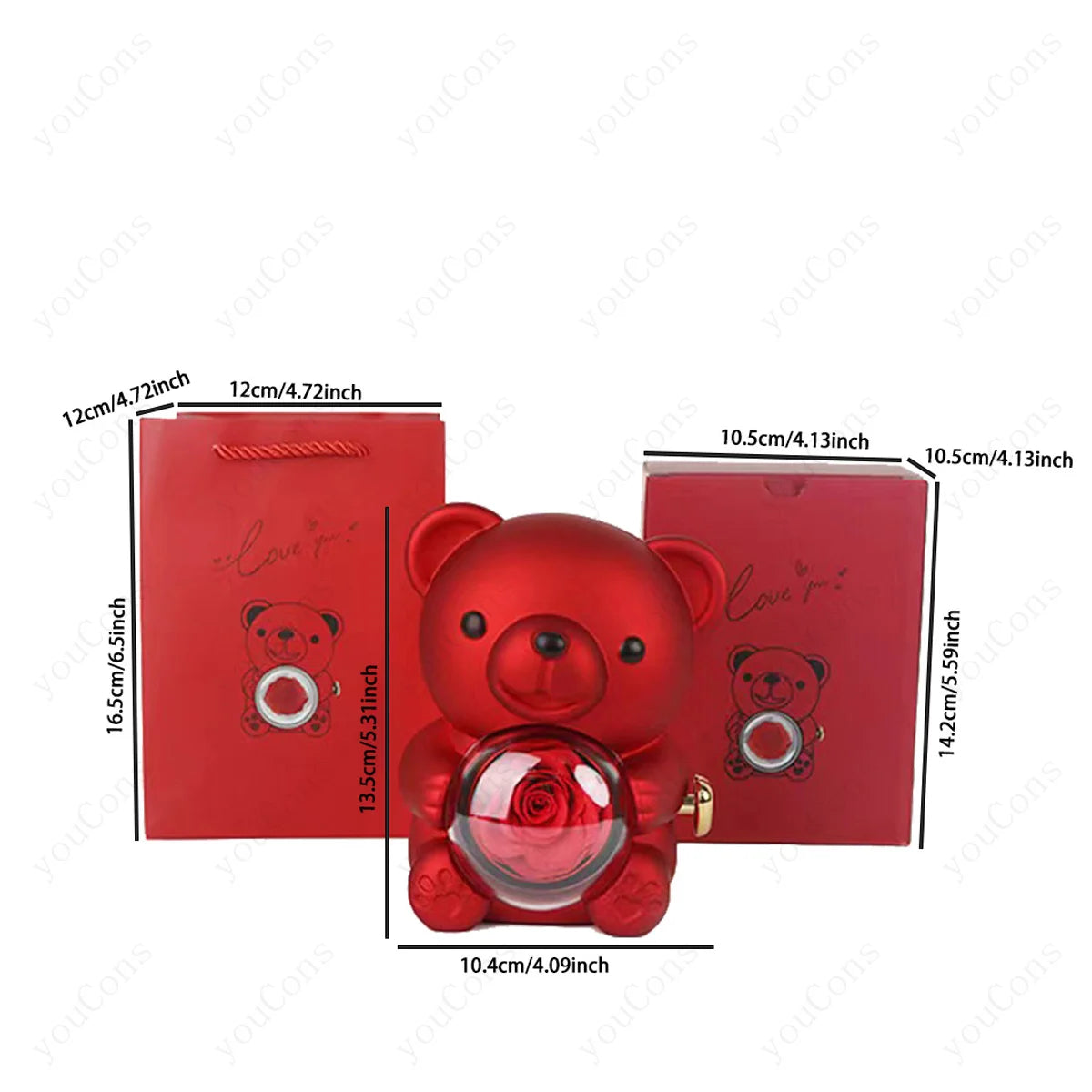 ❤️ Personalisierte Foto Projektions Halskette mit eigenem Bild – Herz Anhänger aus Edelstahl mit Bären Rosen Geschenkbox für Damen