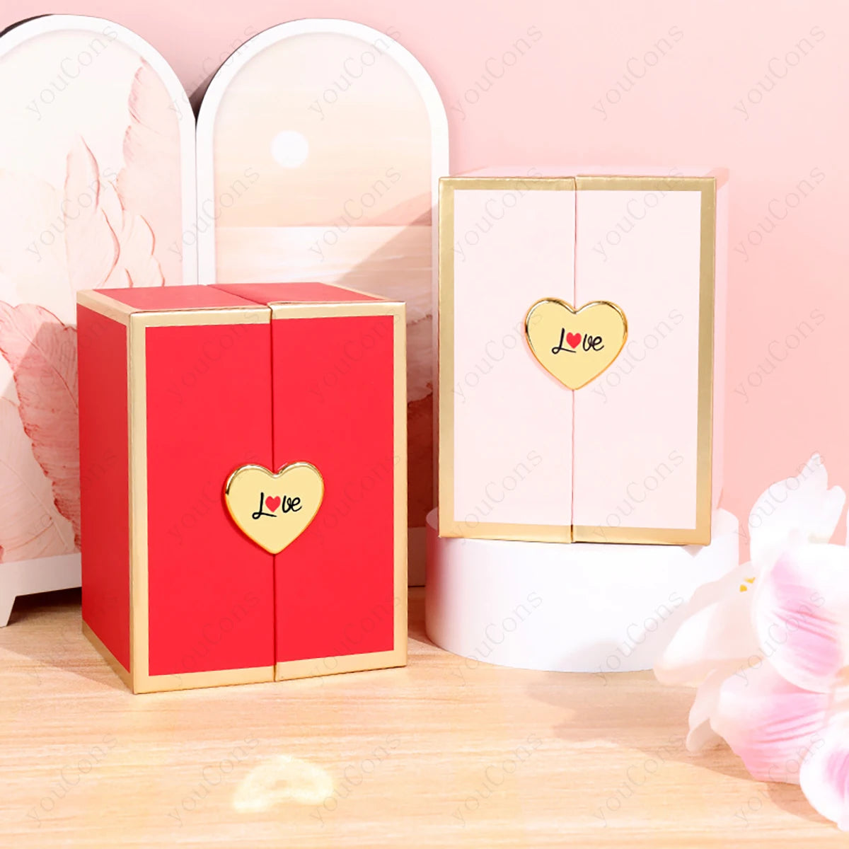 ❤️ Personalisierte Foto Projektions Halskette mit eigenem Bild – Herz Anhänger aus Edelstahl mit Bärchen Rosen Geschenkbox für Damen
