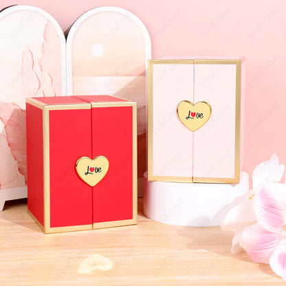 ❤️ Personalisierte Foto Projektions Halskette mit eigenem Bild – Herz Anhänger aus Edelstahl mit Bärchen Rosen Geschenkbox für Damen