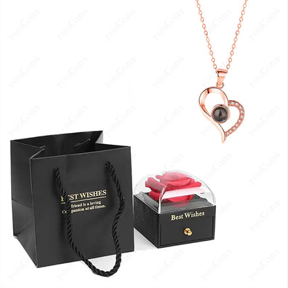 ❤️ Personalisierte Foto Projektions Halskette mit eigenem Bild – Herz Anhänger aus Edelstahl mit Rosen Geschenkbox für Damen