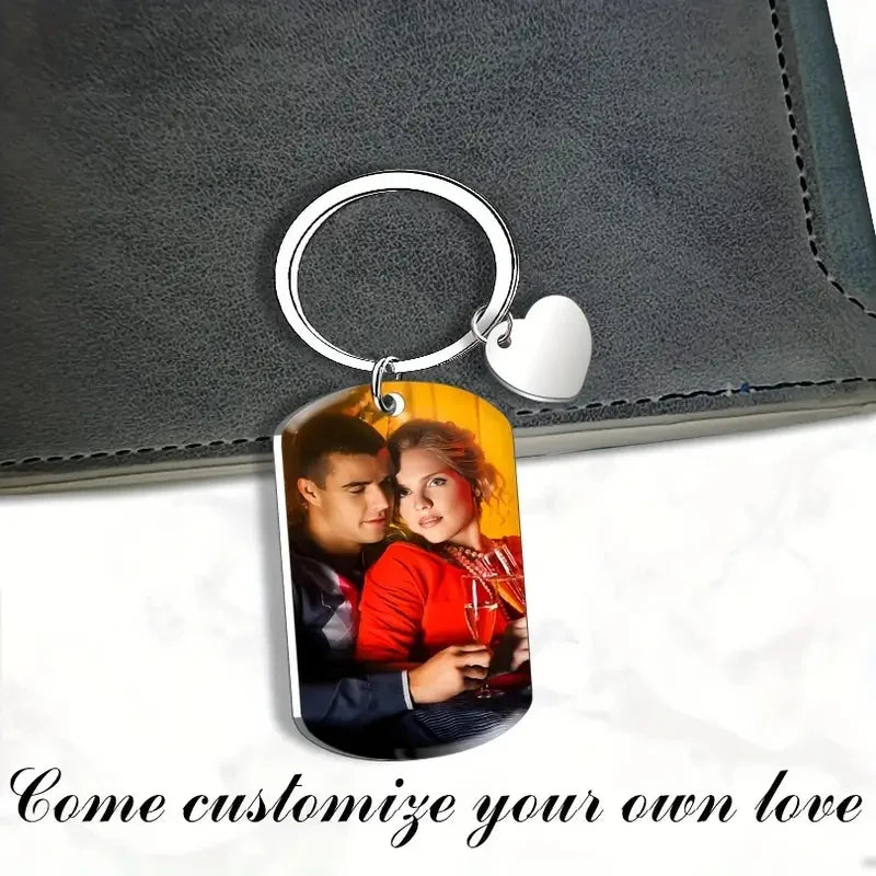 💖 Personalisierter Foto Schlüsselanhänger mit Herz Anhänger – 📸 Schlüsselanhänger mit eigenem Bild – 🎁 Geschenk für Familie & Partner