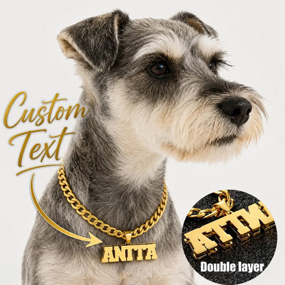 Personalisierte Hunde-Namenskette mit 5 mm kubanischer Gliederkette und doppelschichtiger Hundemarke