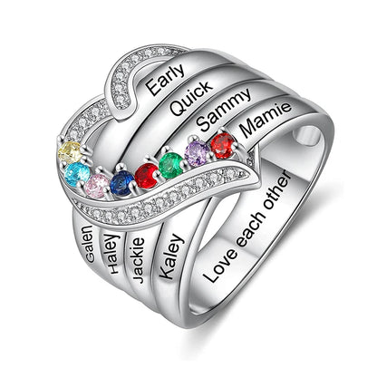 💍 Personalisierter Geburtsstein Ring mit Namen – 💎 Individueller Familienring mit Herz & Zirkonia – 🎁 Personalisiertes Geschenk für Frauen