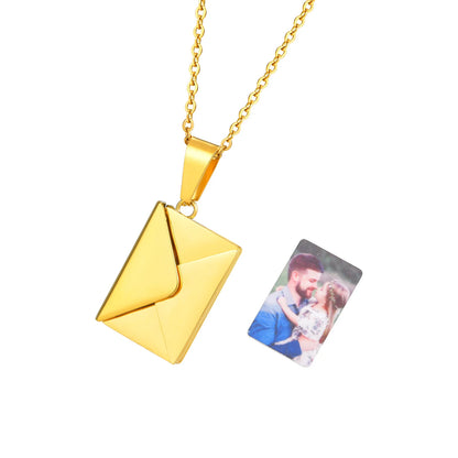 💌 Personalisierte Foto Medaillon Halskette mit Umschlag Anhänger – 📸 Halskette mit Bild im Inneren – 🎁 Romantisches Geschenk für Frauen
