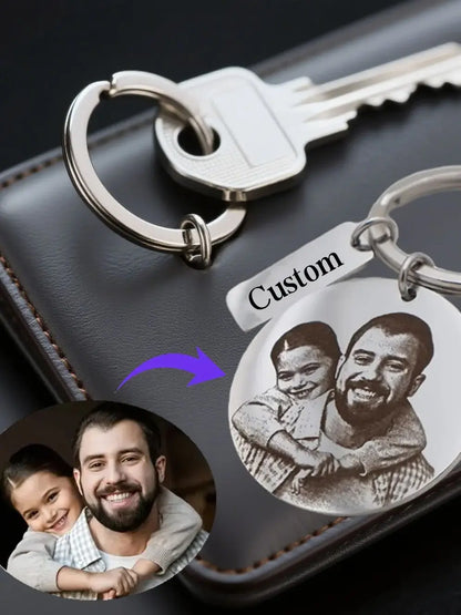 🔑 Personalisierter Foto Schlüsselanhänger mit Gravur – 📸 Edelstahl Anhänger mit Bild & Namen – 🎁 Individuelles Geschenk für Familie & Partner
