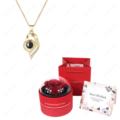 ❤️ Personalisierte Foto Projektions Halskette mit eigenem Bild – Edelstahl Halskette mit luxuriöser roter Rosen Geschenkbox für Damen