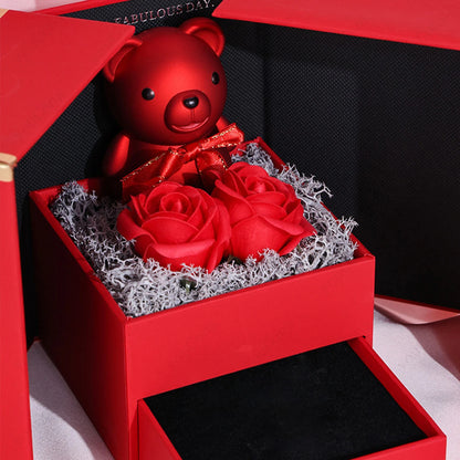❤️ Personalisierte Foto Projektions Halskette mit eigenem Bild – Herz Anhänger aus Edelstahl mit Bärchen Rosen Geschenkbox für Damen