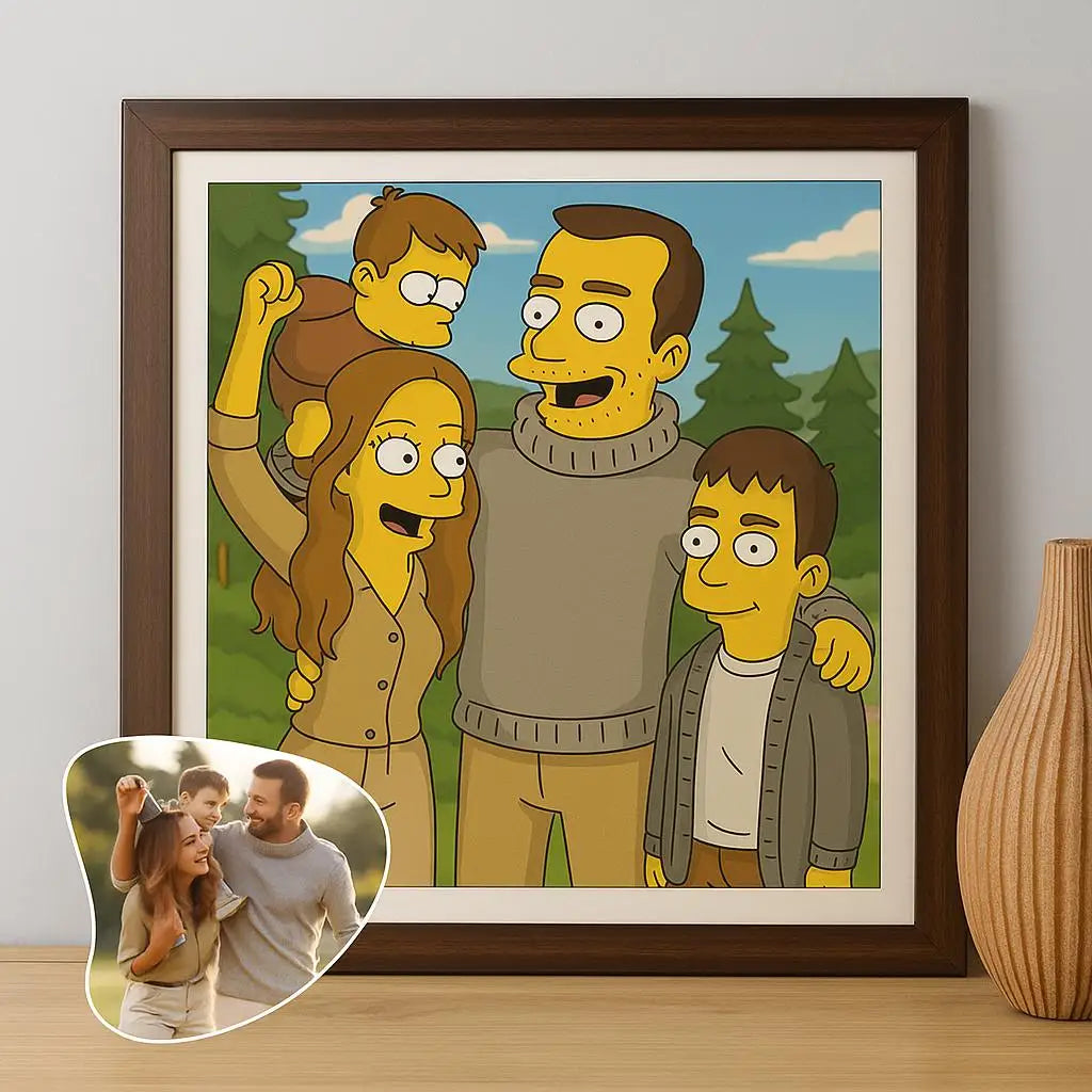 🎨 Personalisiertes Simpsons Familienportrait nach Foto – 👨‍👩‍👧 Cartoon Zeichnung für Paare & Familie – 🎁 Einzigartige Geschenkidee