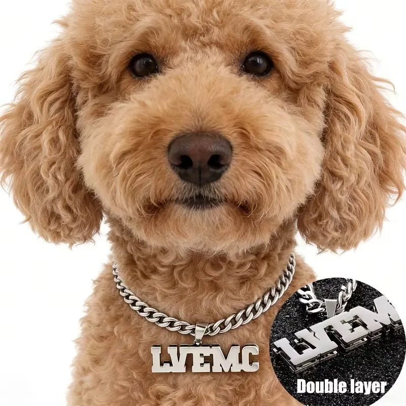 Personalisierte Hunde-Namenskette 🐾 5 mm Edelstahl-Gliederkette mit doppelter Hundemarke
